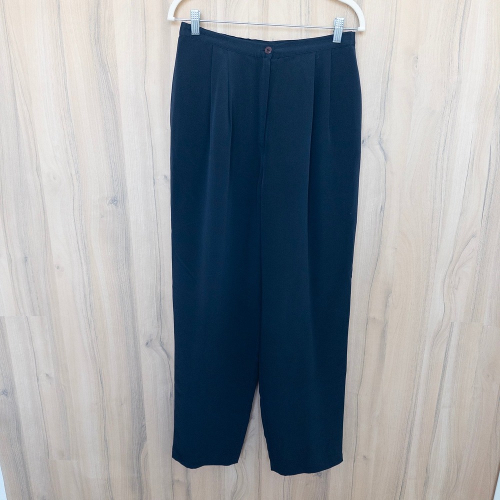 Vintage Talbots Silk Dress Pants 10 Navy High Rise Pleated Trousers Old Money
